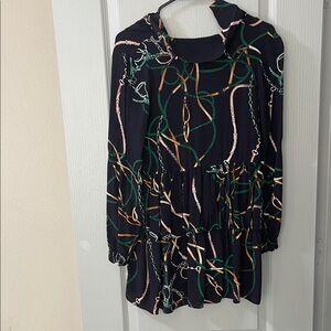Zara Black Dress with Green and Tan Chain Pattern
